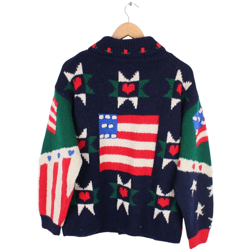 Vintage The Eagle's Eye Wool Americana Patchwork Cardigan Sweater Women's Large - Picture 5 of 5
